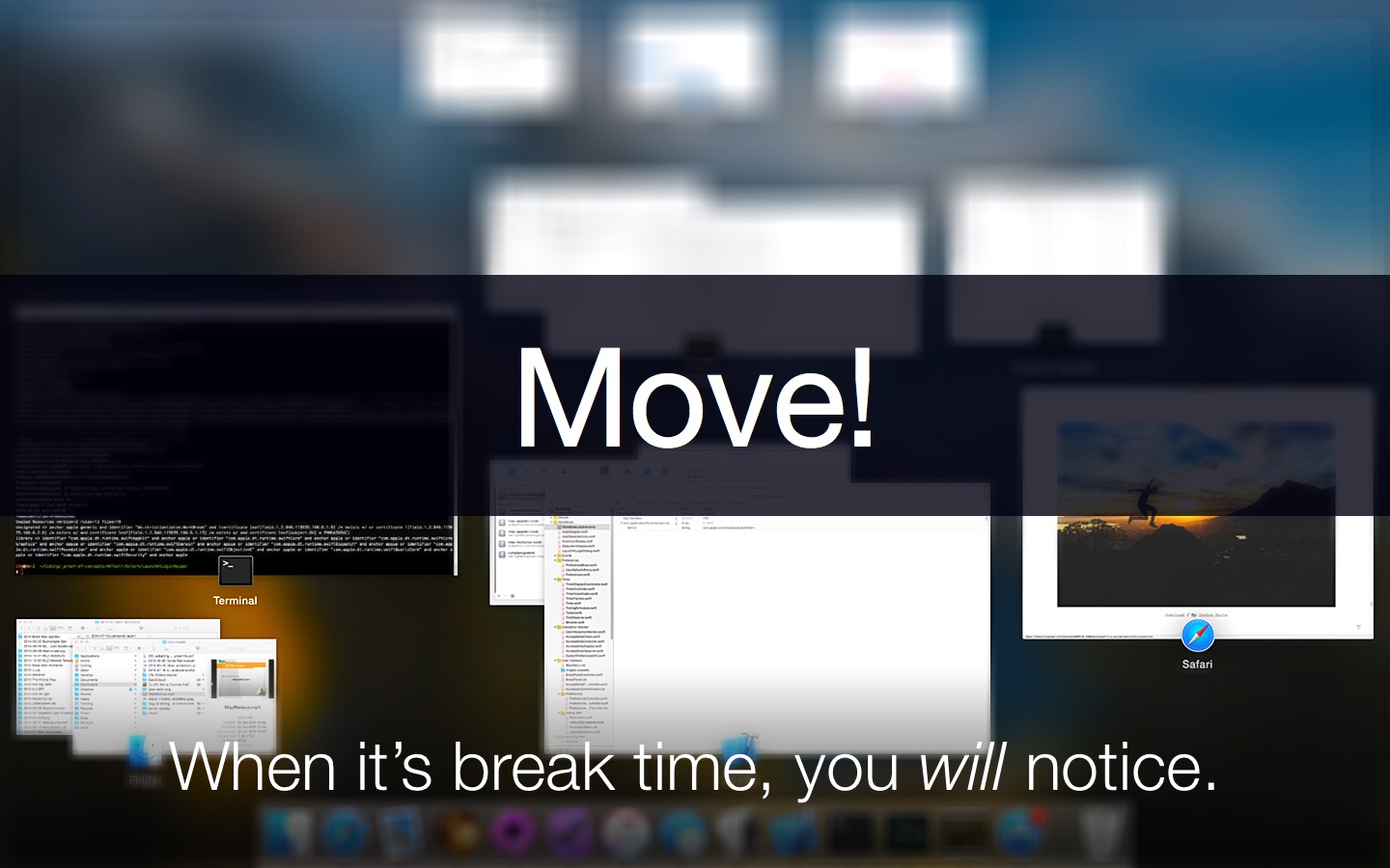Move! break reminder covering the screen